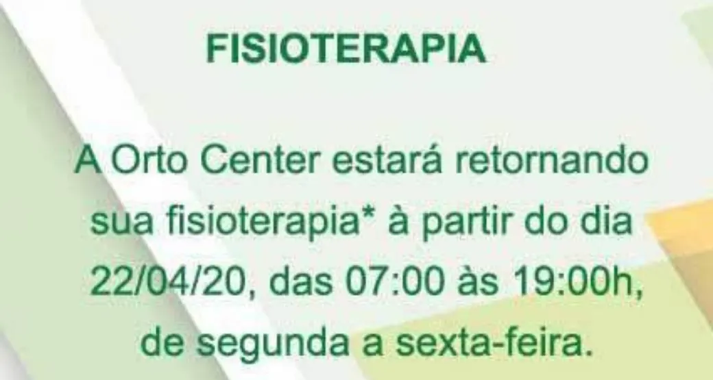 ATENÇÃO! Fisioterapia em funcionamento!