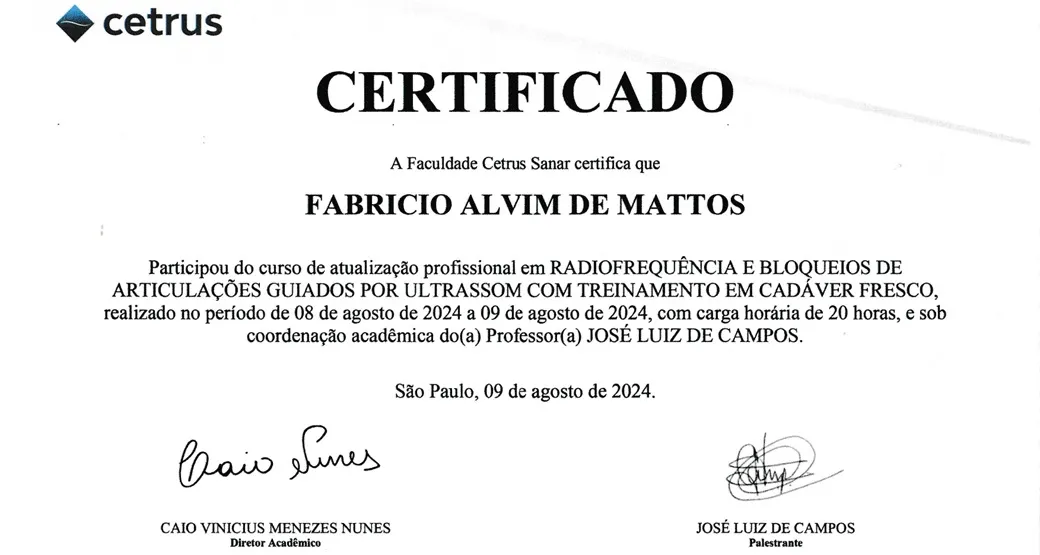 Ortopedista da Orto Center participa de Curso sobre Radiofrequência em São Paulo